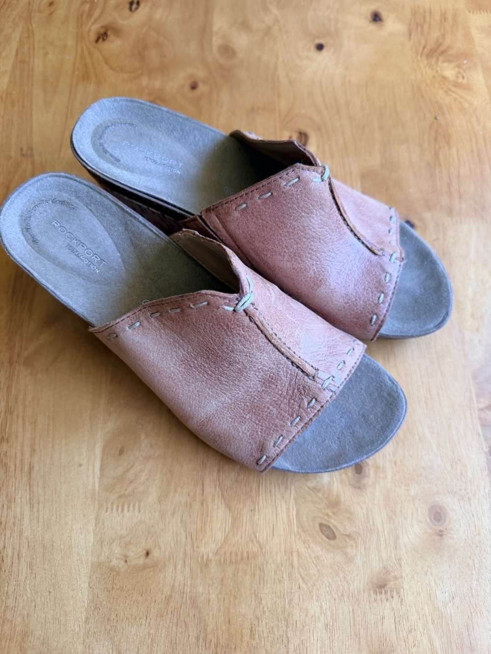 Rockport Total Motion Tan Leather Cork Wedge Sandals V79058 Womens 7